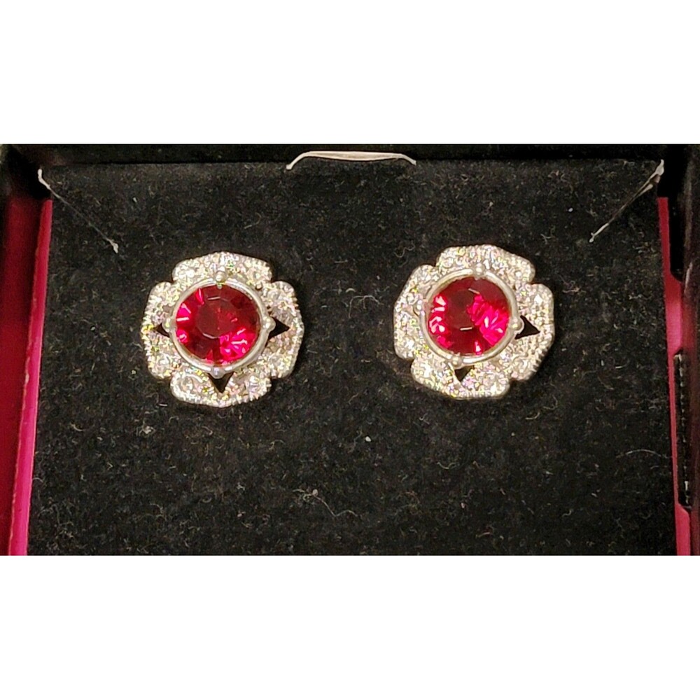Faux Ruby Earrings Floral Exquisite Vintage Style Costume Jewelry